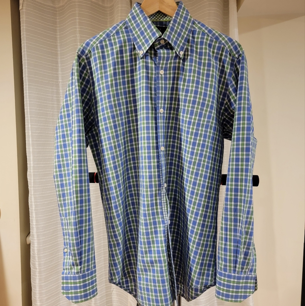 Tailorbyrd Men's Cheched Button Down Collar Shirt Size Medium